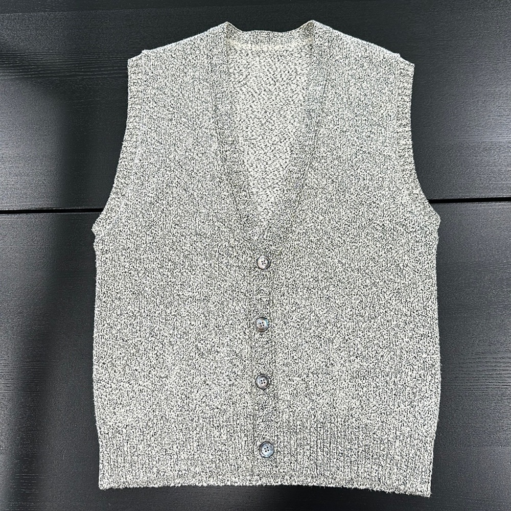 Vintage Black and White Knit Vest with Shell Style Buttons